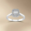 14K White Gold Natural Diamond Ring – Octagon Halo Diamond Cluster 0.14ct