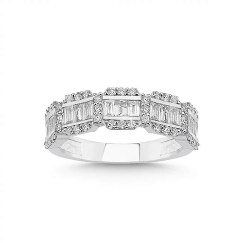 14ct/14K White Gold Natural Diamond Ring – Baguette Diamond Multi Row 1.26ct