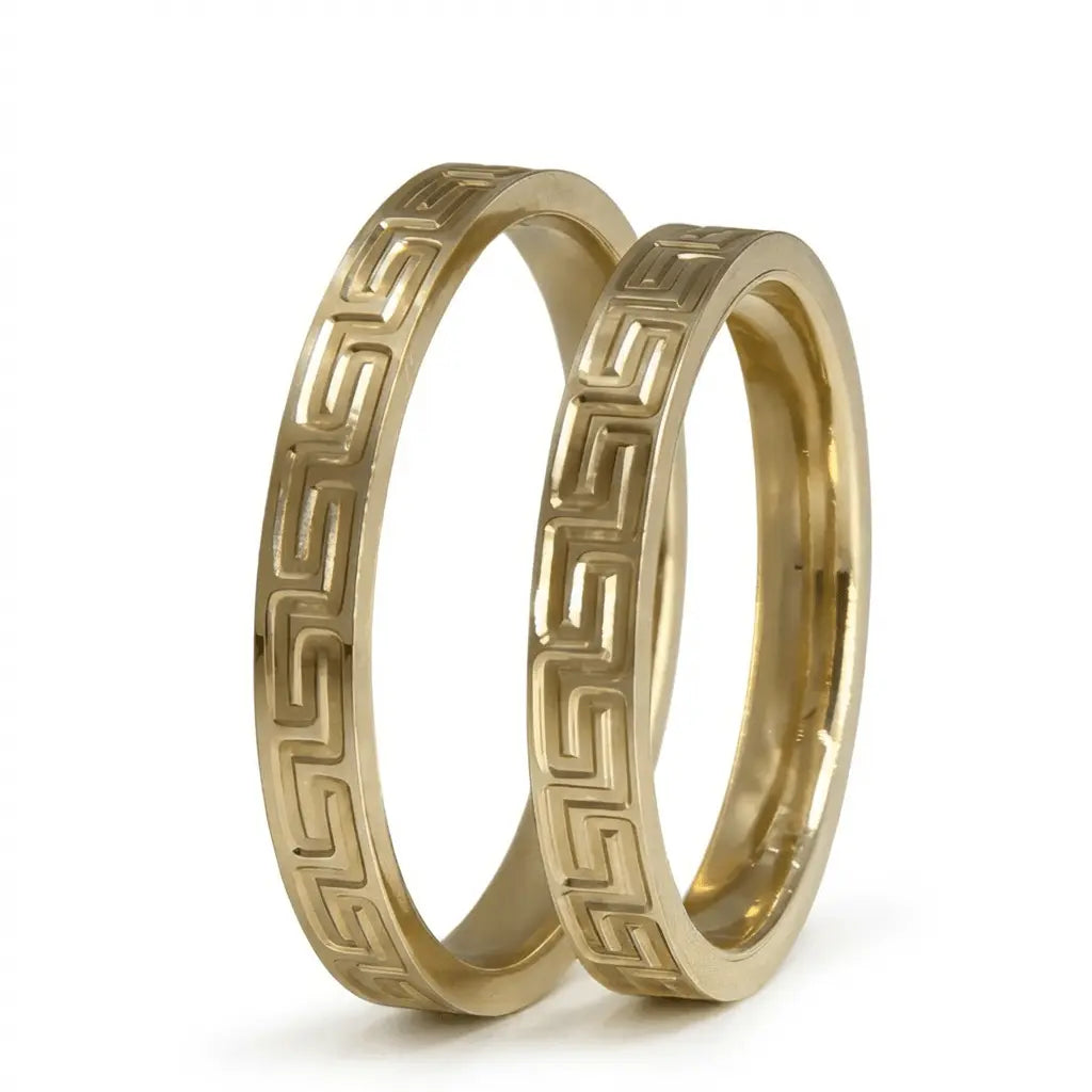 3mm Gold Wedding Band – Greek Key Engraved – 9ct/14ct/18ct Gold