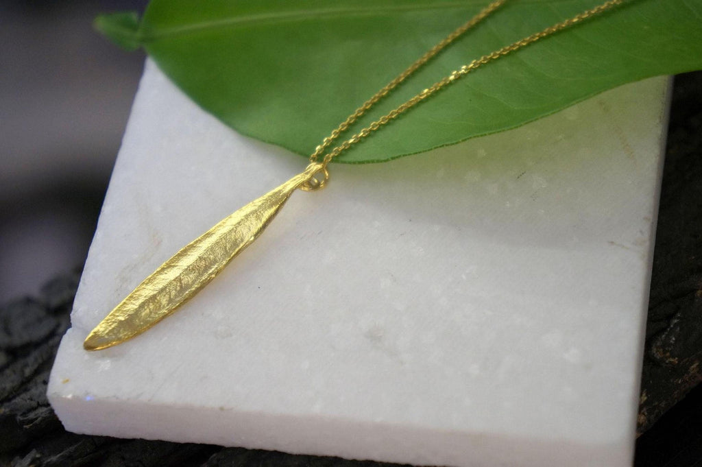 Gold Olive Leaf Necklace, Solid Gold Jewelry, Gold Pendant, Gift for Her, Birthday Gift for Women, Handmade Jewelry, Boho Fashion