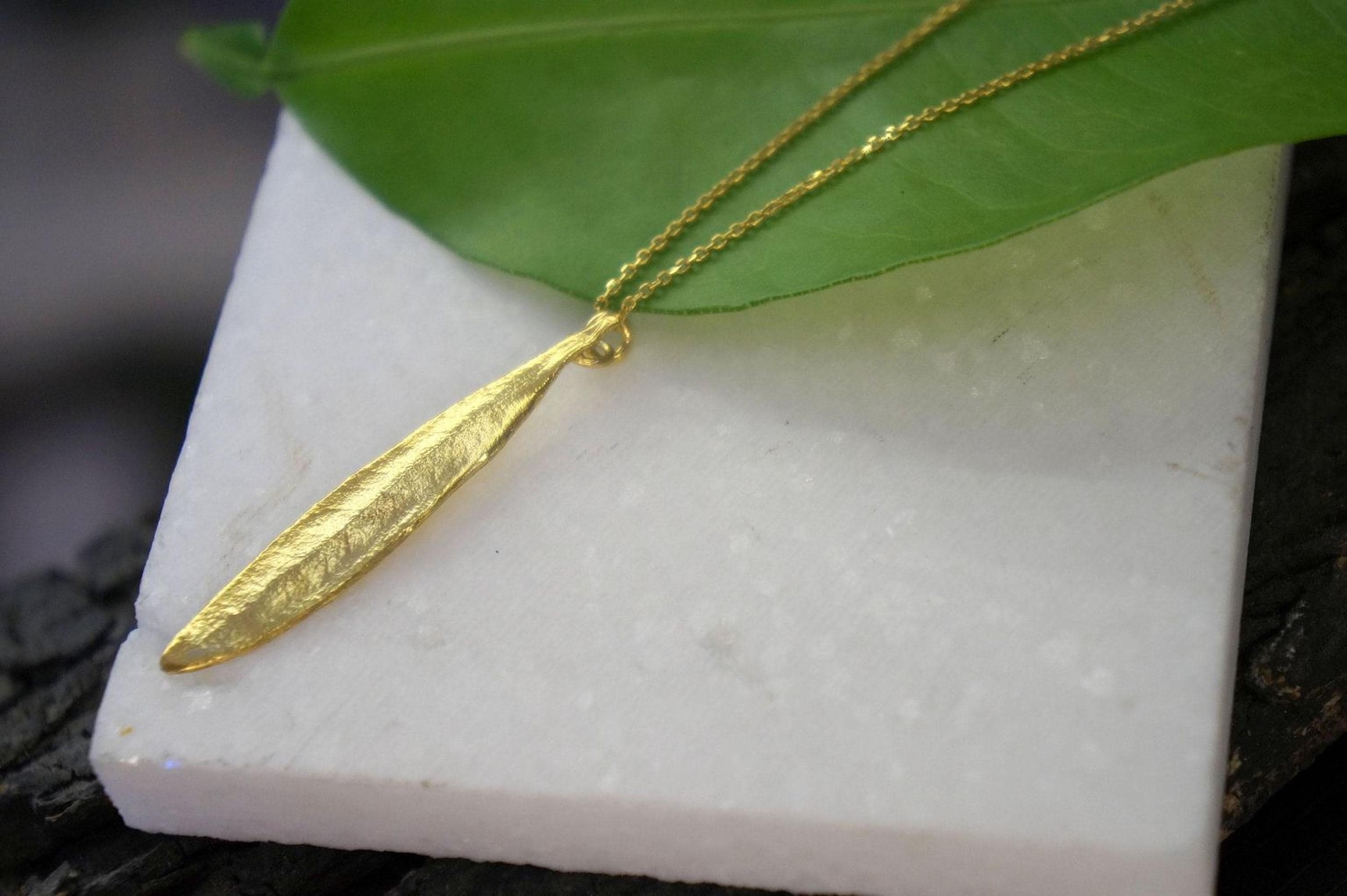 Gold Olive Leaf Necklace, Solid Gold Jewelry, Gold Pendant, Gift for Her, Birthday Gift for Women, Handmade Jewelry, Boho Fashion