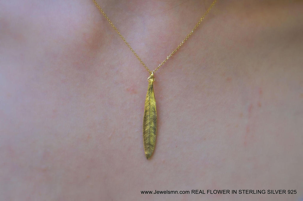 Gold Olive Leaf Necklace, Solid Gold Jewelry, Gold Pendant, Gift for Her, Birthday Gift for Women, Handmade Jewelry, Boho Fashion