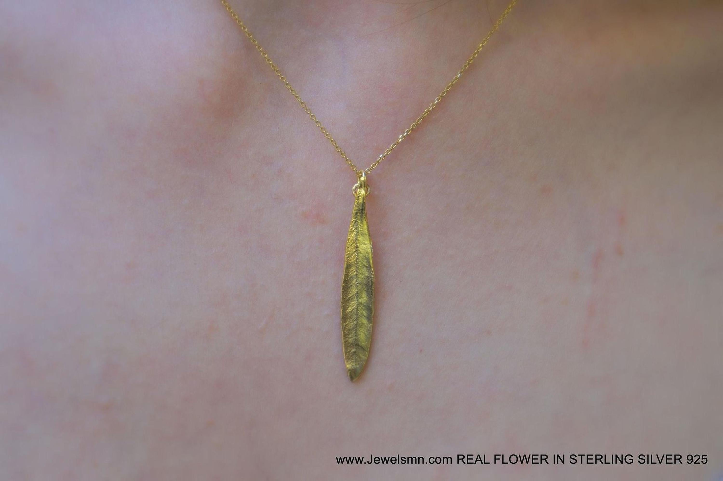 Gold Olive Leaf Necklace, Solid Gold Jewelry, Gold Pendant, Gift for Her, Birthday Gift for Women, Handmade Jewelry, Boho Fashion