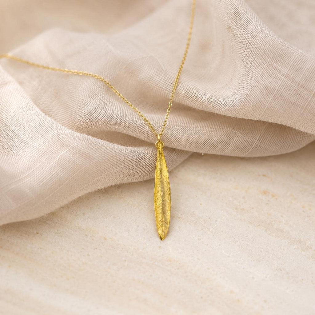 Gold Olive Leaf Necklace, Solid Gold Jewelry, Gold Pendant, Gift for Her, Birthday Gift for Women, Handmade Jewelry, Boho Fashion