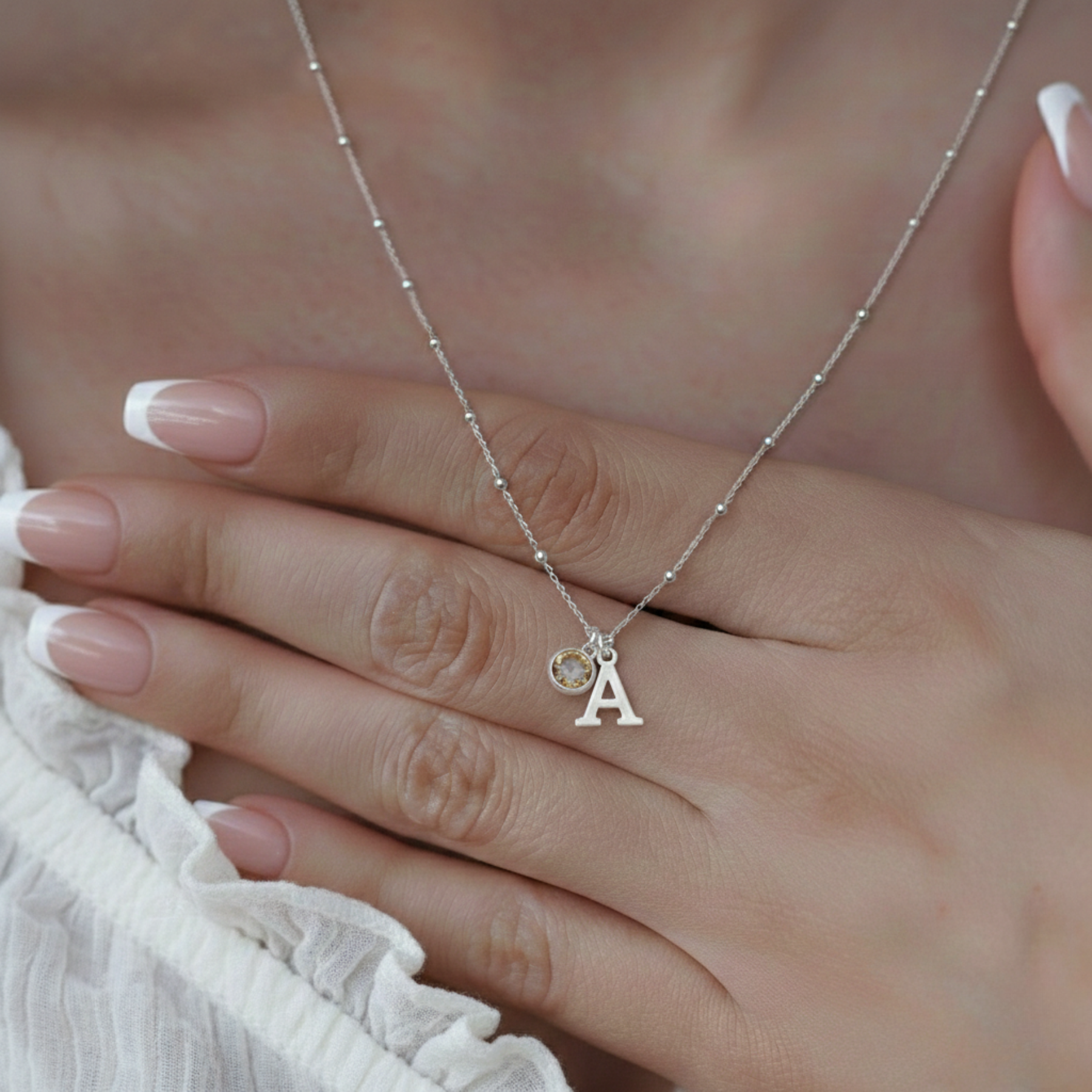 Personalised November Birthstone and Initial Necklace