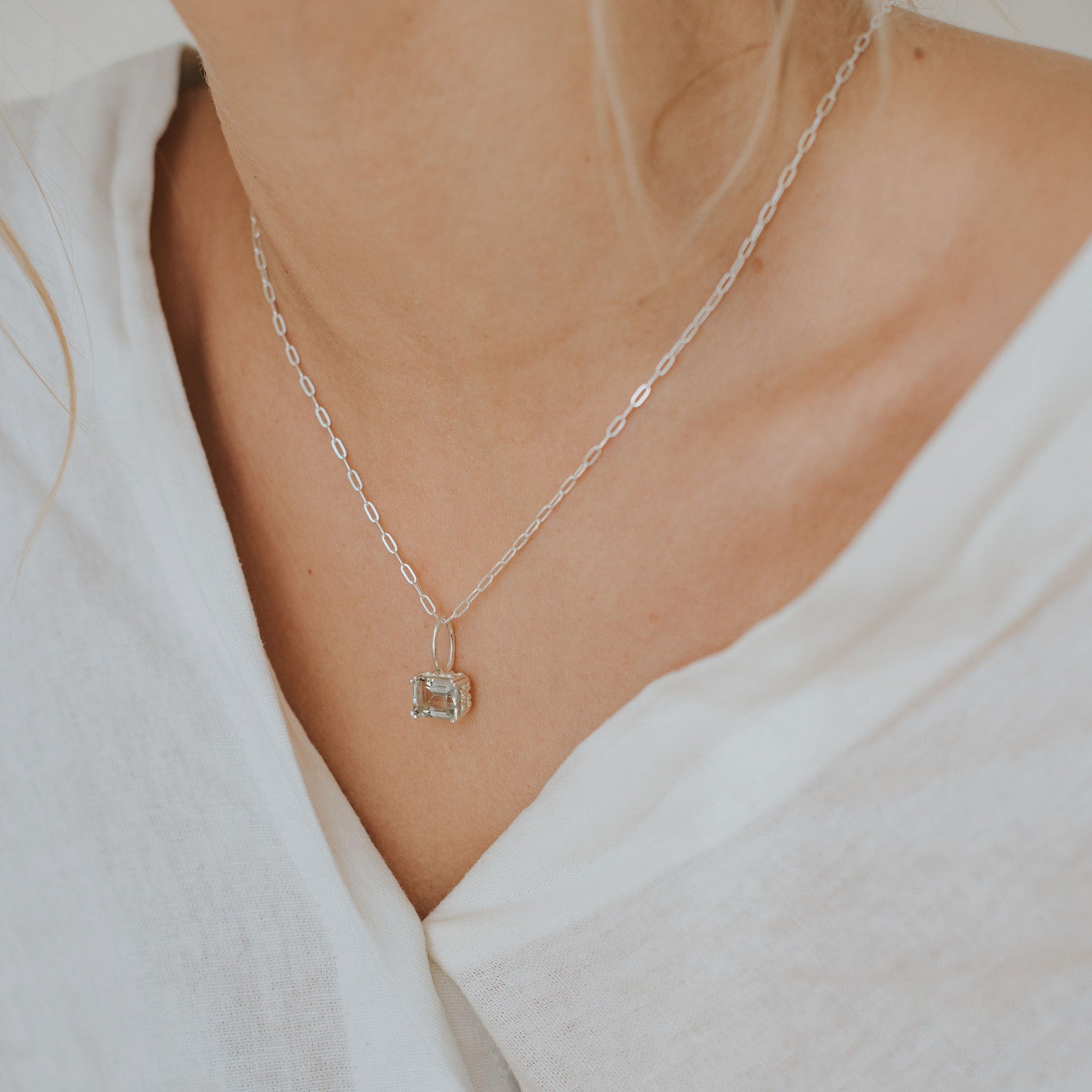 Large Silver Green Quartz Necklace - Giselle
