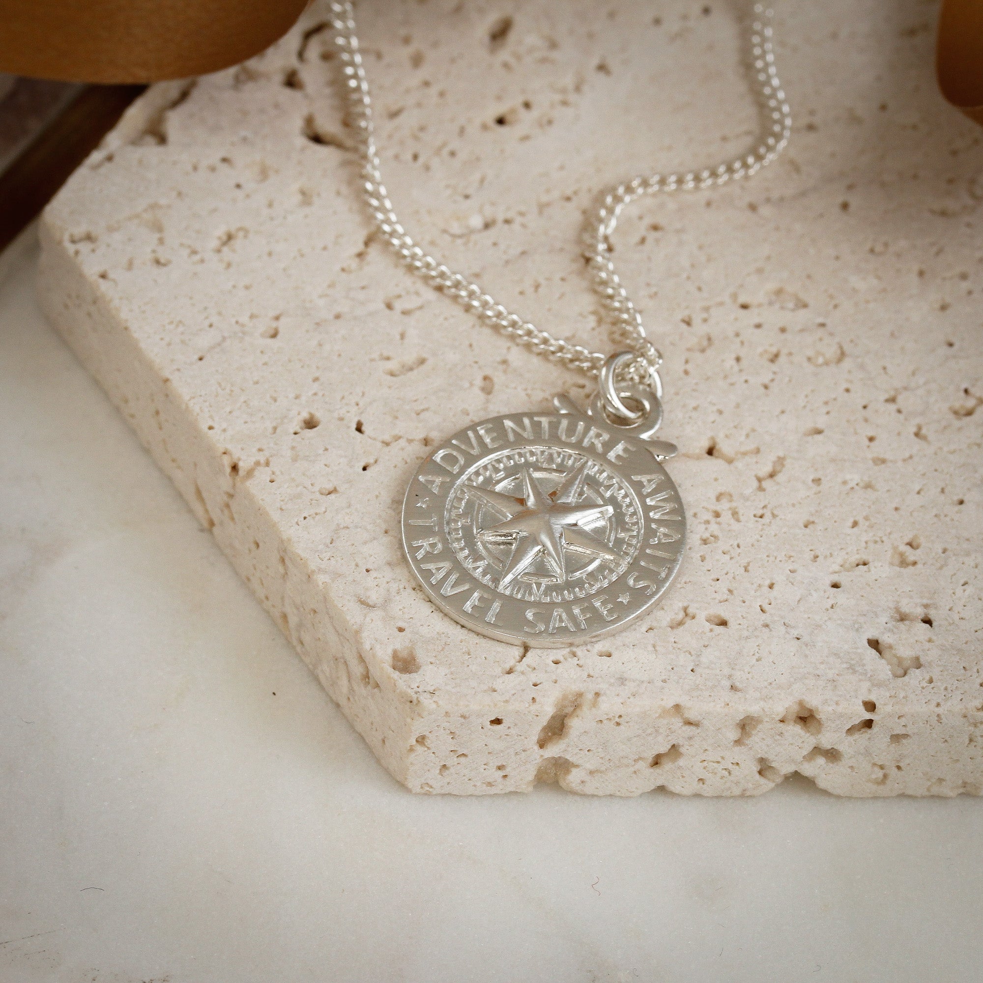 Large Travel Safe Compass Personalised St Christopher Silver Necklace