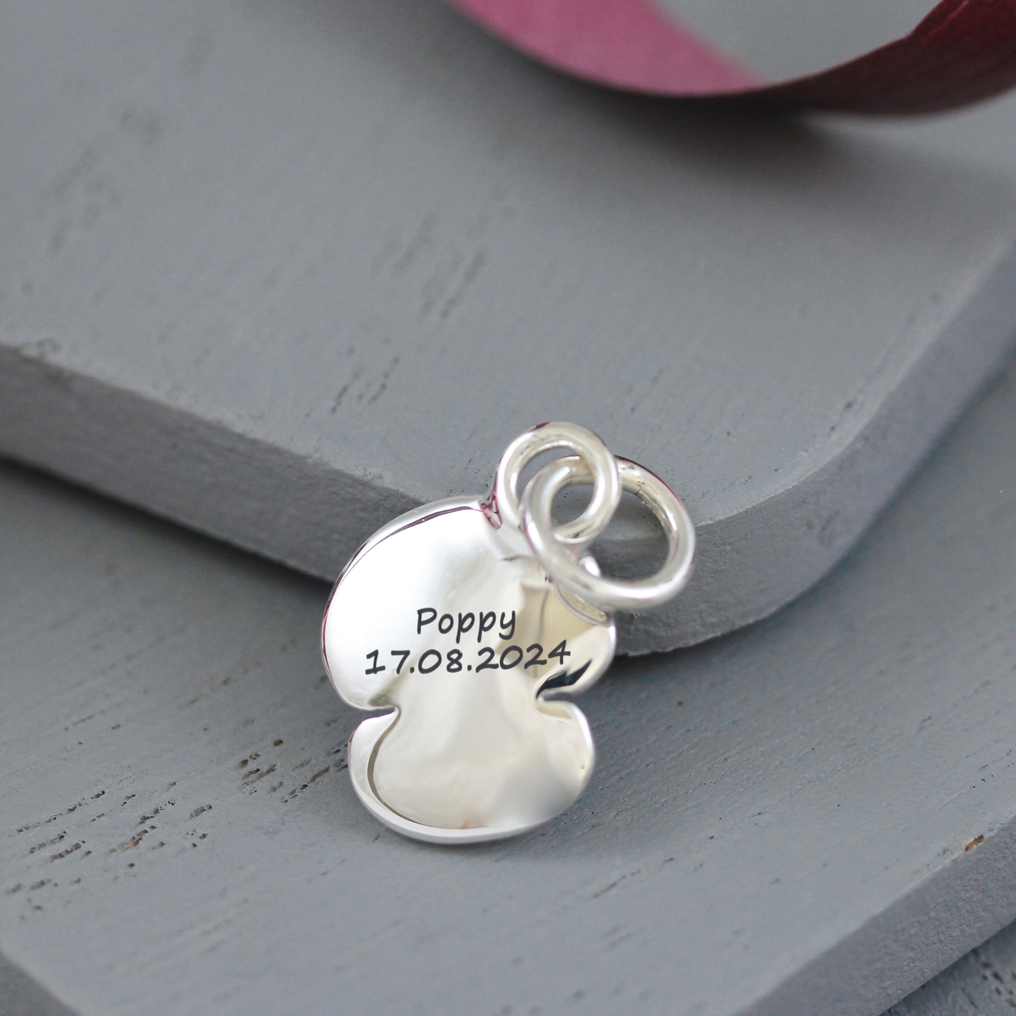 Poppy Flower Personalised Silver Charm