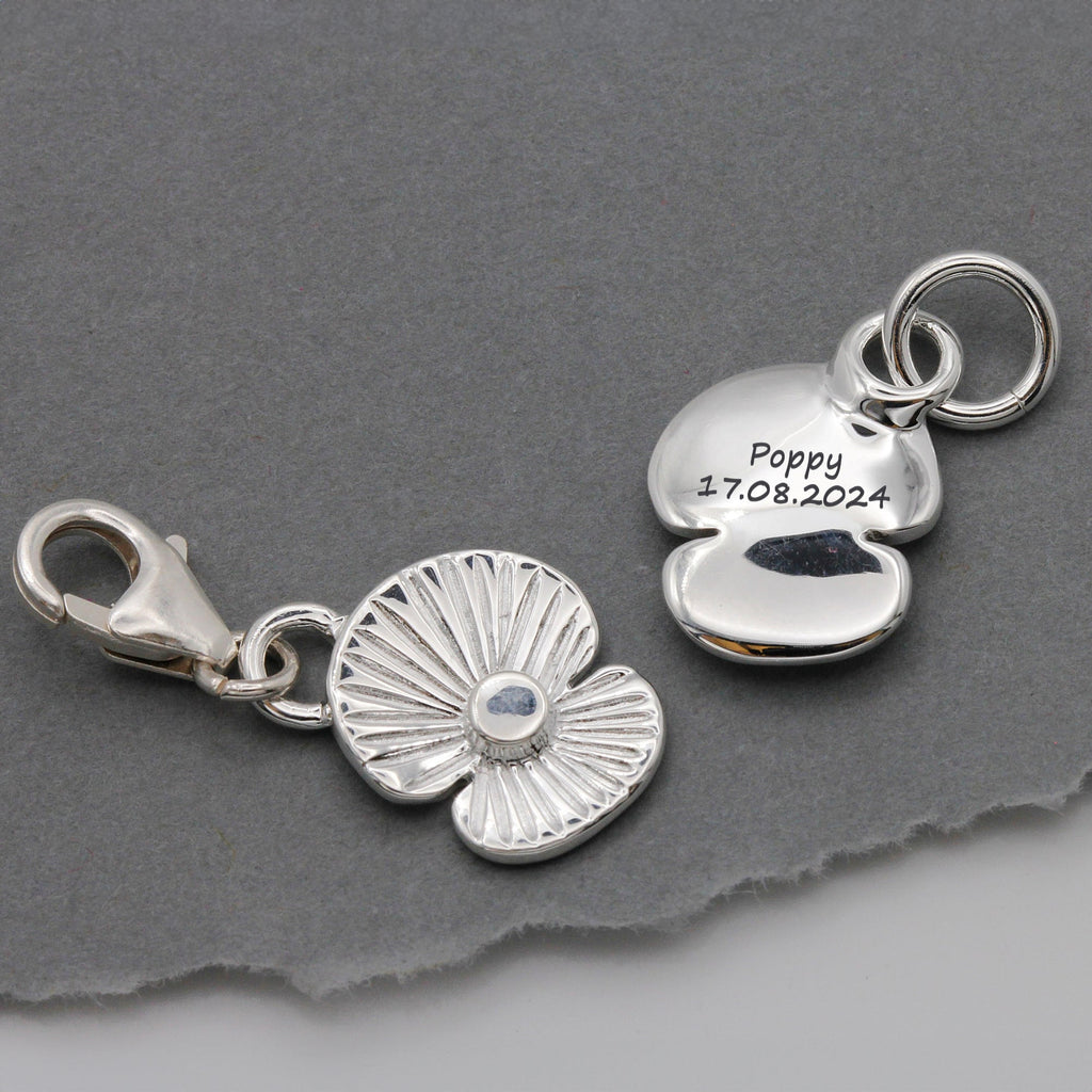 Poppy Flower Personalised Silver Charm