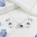 September Birthstone Jewellery Set | Pearl & Sapphire Earrings + Personalised Necklace