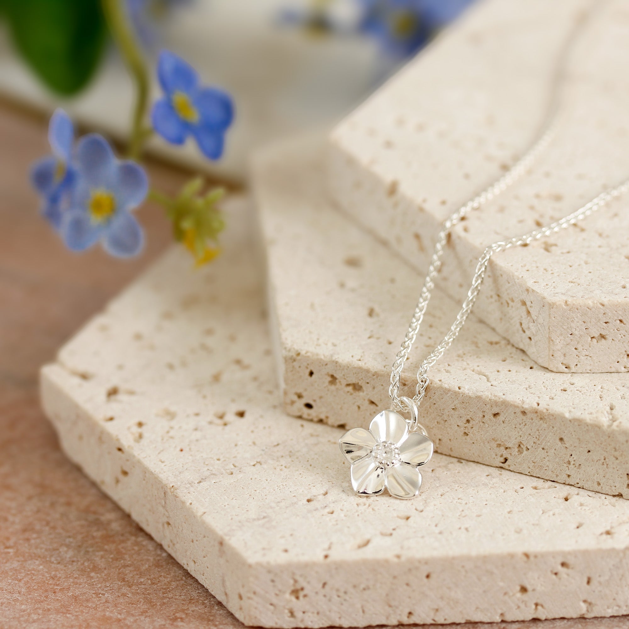 Forget-Me-Not Flower Personalised Silver Charm