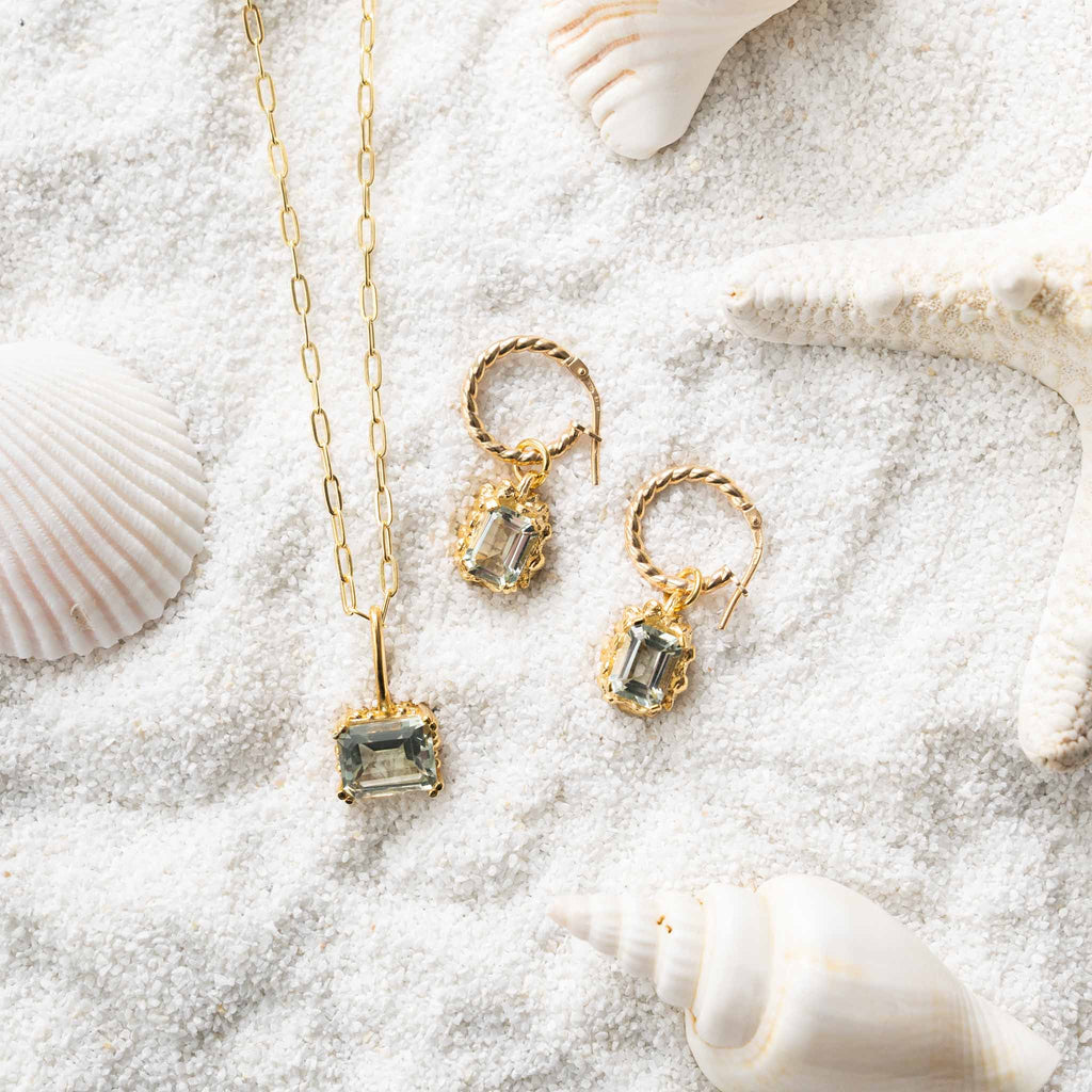 Large Gold Green Quartz Necklace - Giselle