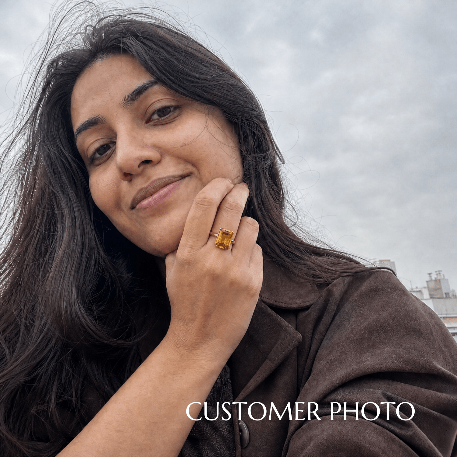 Gold or Silver Vintage Citrine Gemstone Ring - Isla