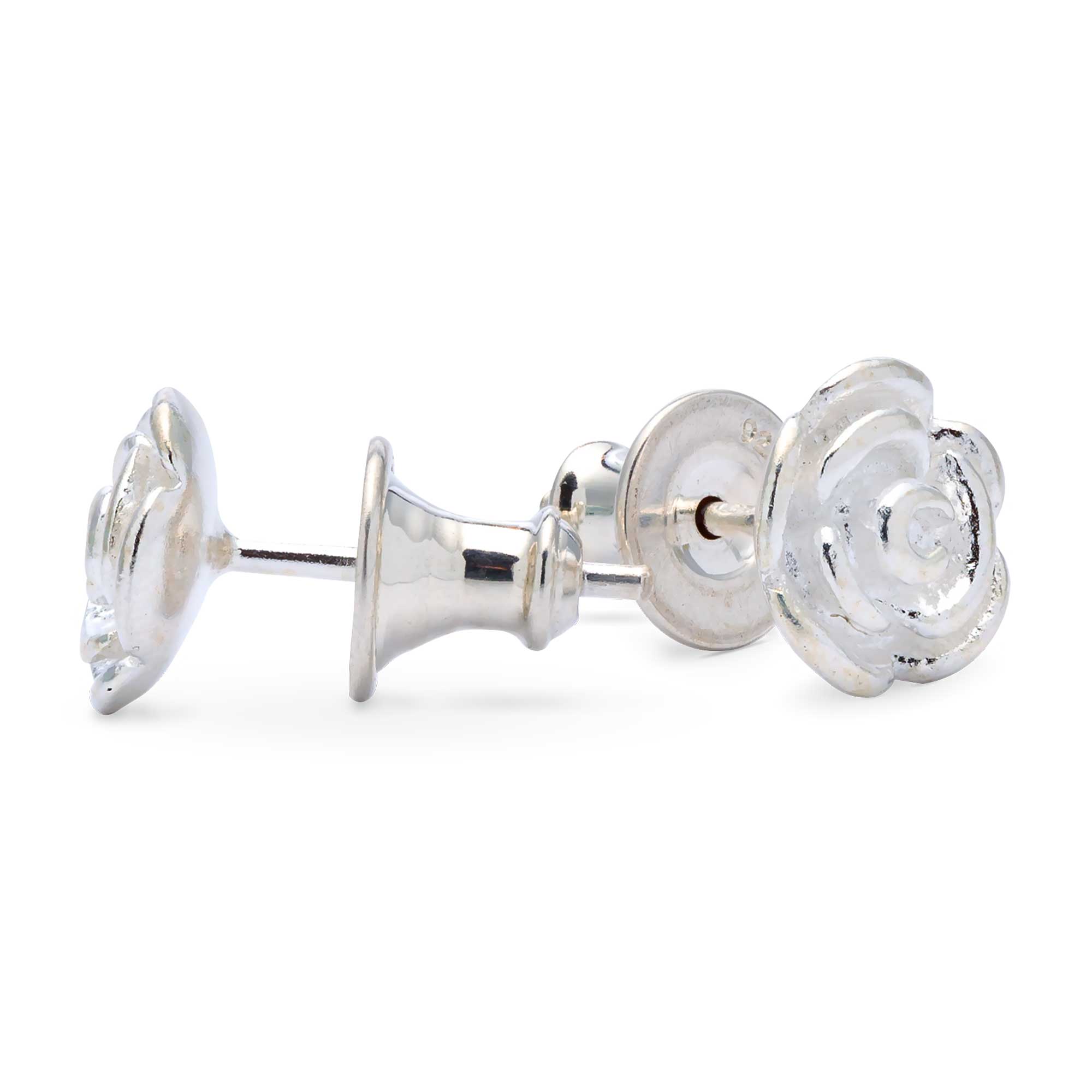 Rose Flower Silver Stud Earrings
