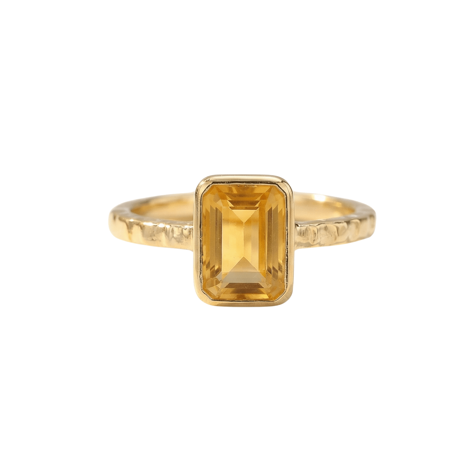 Tidewashed Citrine Ring - Octagonal Citrine & Hammered Band