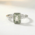 Tidewashed Green Quartz Ring - Octagonal Gemstone & Hammered Band