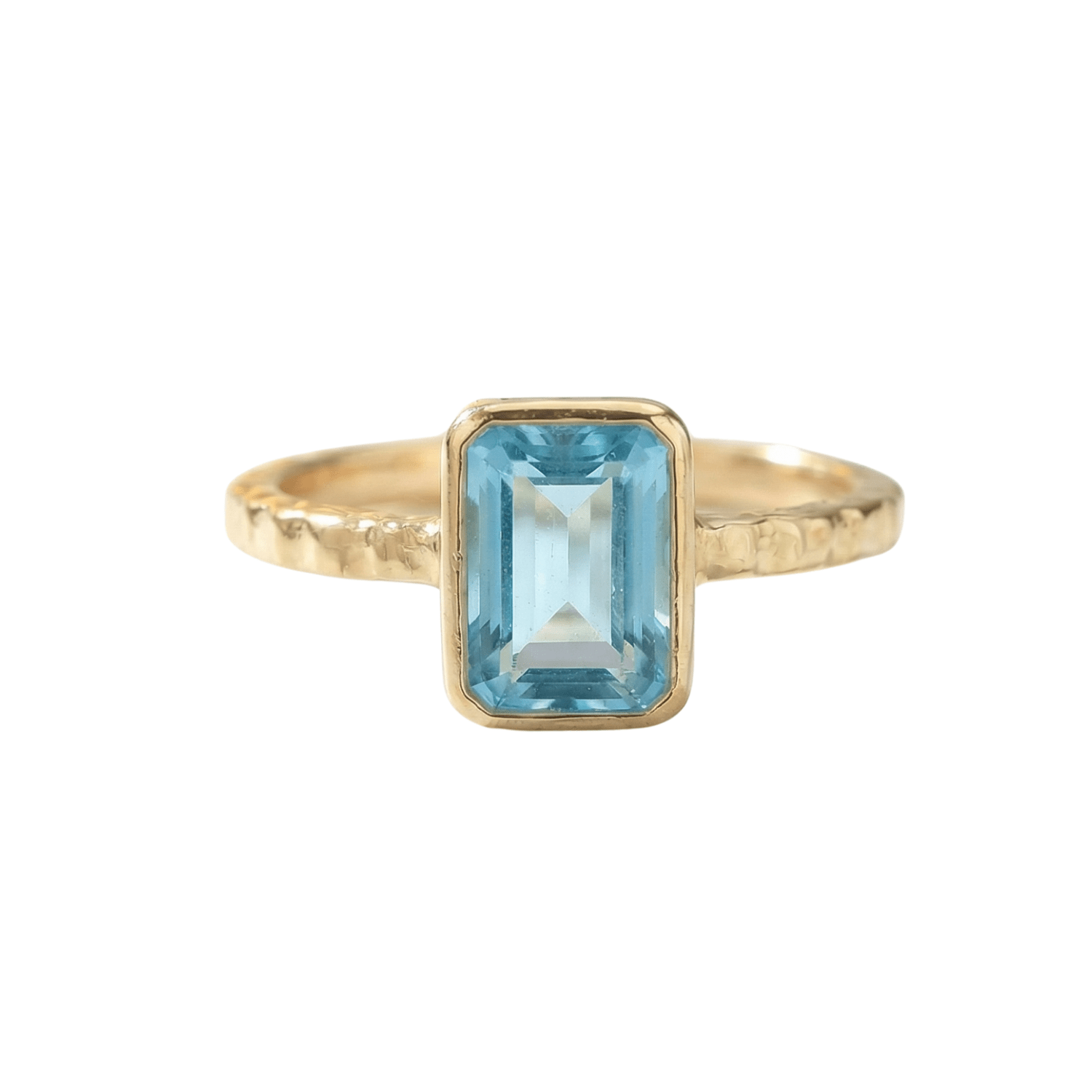 Tidewashed Sky Blue Topaz Ring – Octagonal Gemstone & Hammered Band